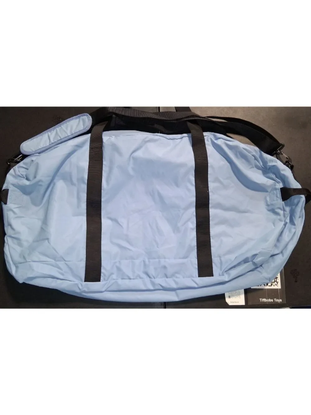 Light Blue Oversized Duffel Bag With Black Straps & Detachable Shoulder Strap